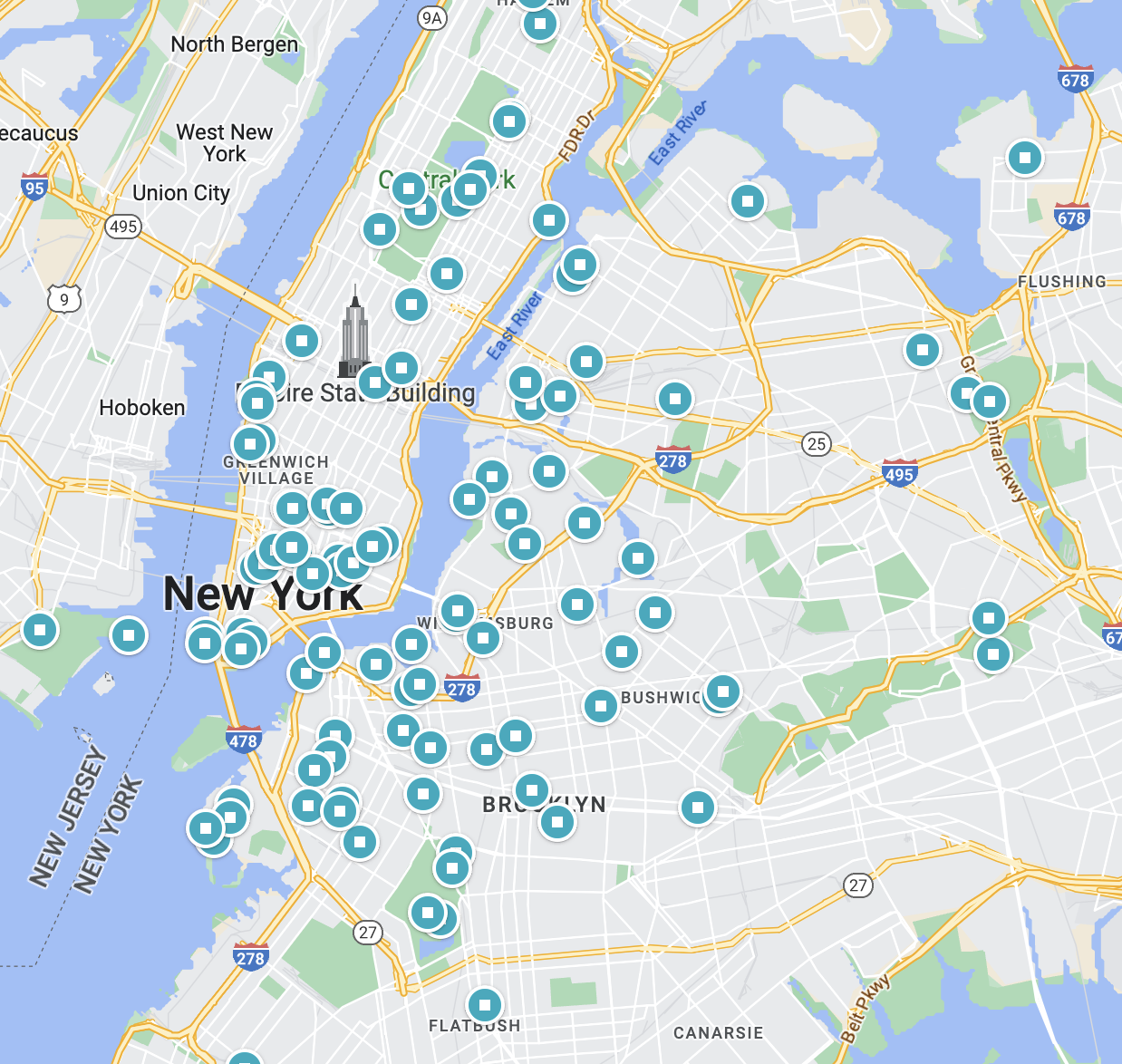 Map of cultural sights in NYC